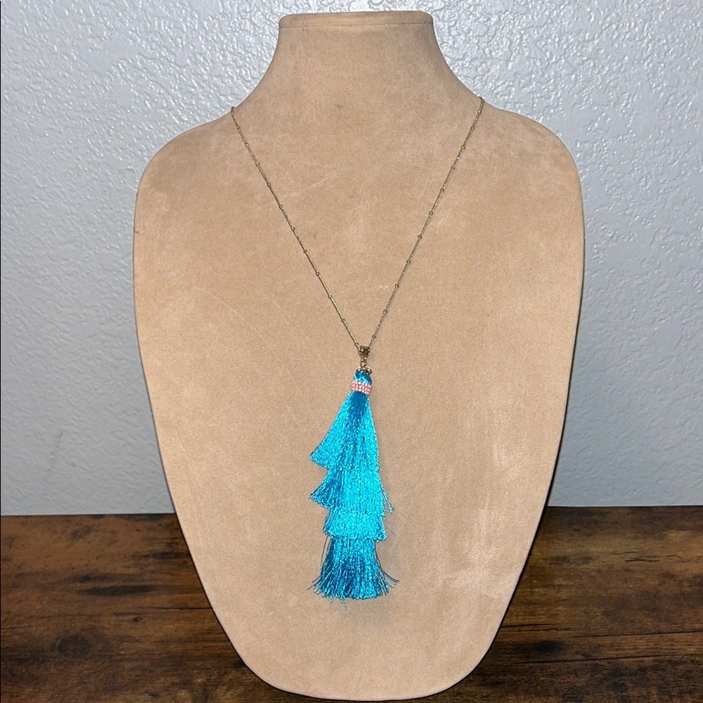 Elegant Blue Tassel Necklace